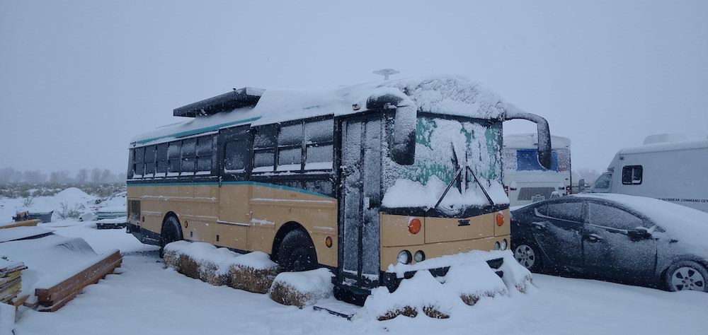 skoolie in the snow boon docking