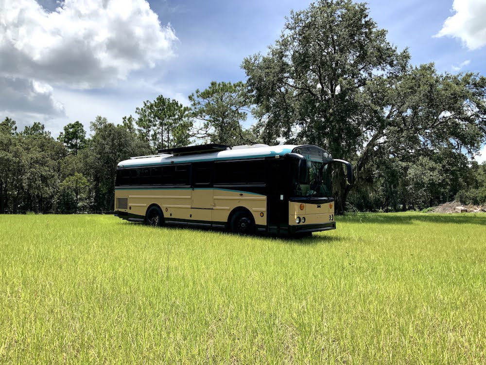 boondocking in a skoolie on private land