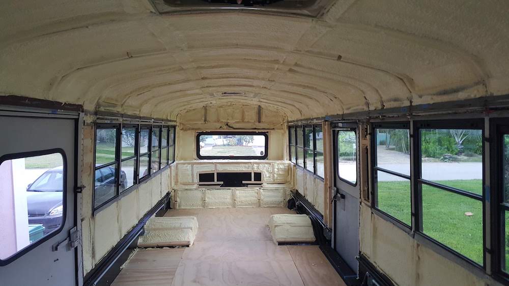 spray foam in school bus conversion