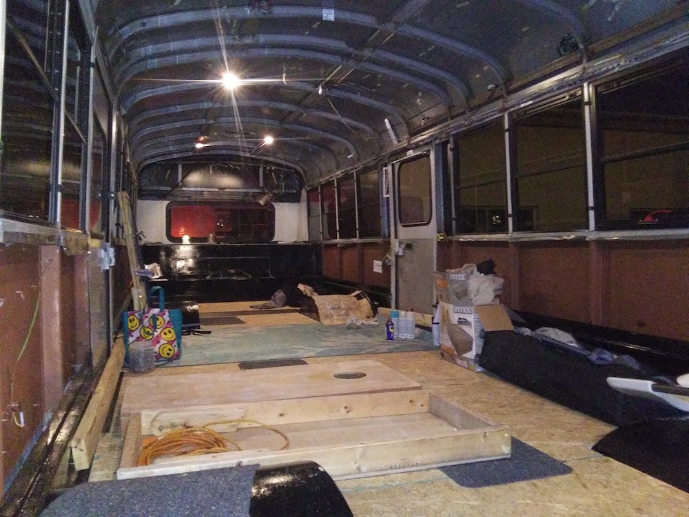 plywood sub floor in school bus conversion