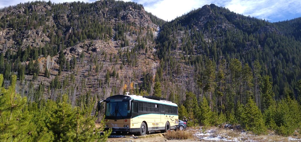 boondocking in a skoolie in a national forest